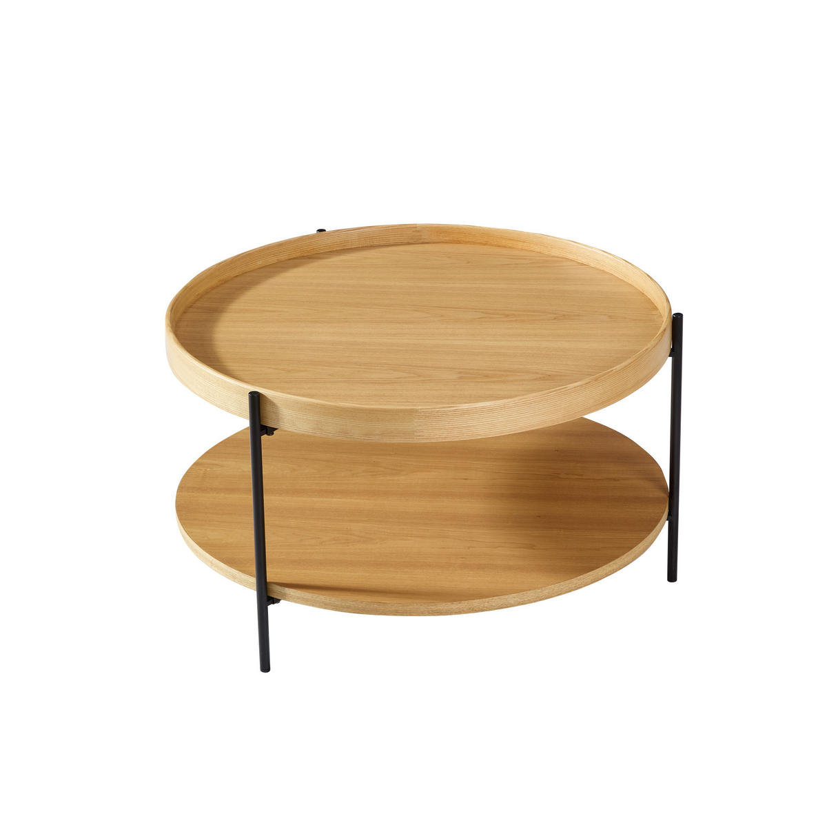 COUCHTISCH 69/69/38 cm mit 2 Ablagen, Holzoptik und Metallgestell, Natur - Naturfarben, Holzwerkstoff (69/69/38cm) - Modfu