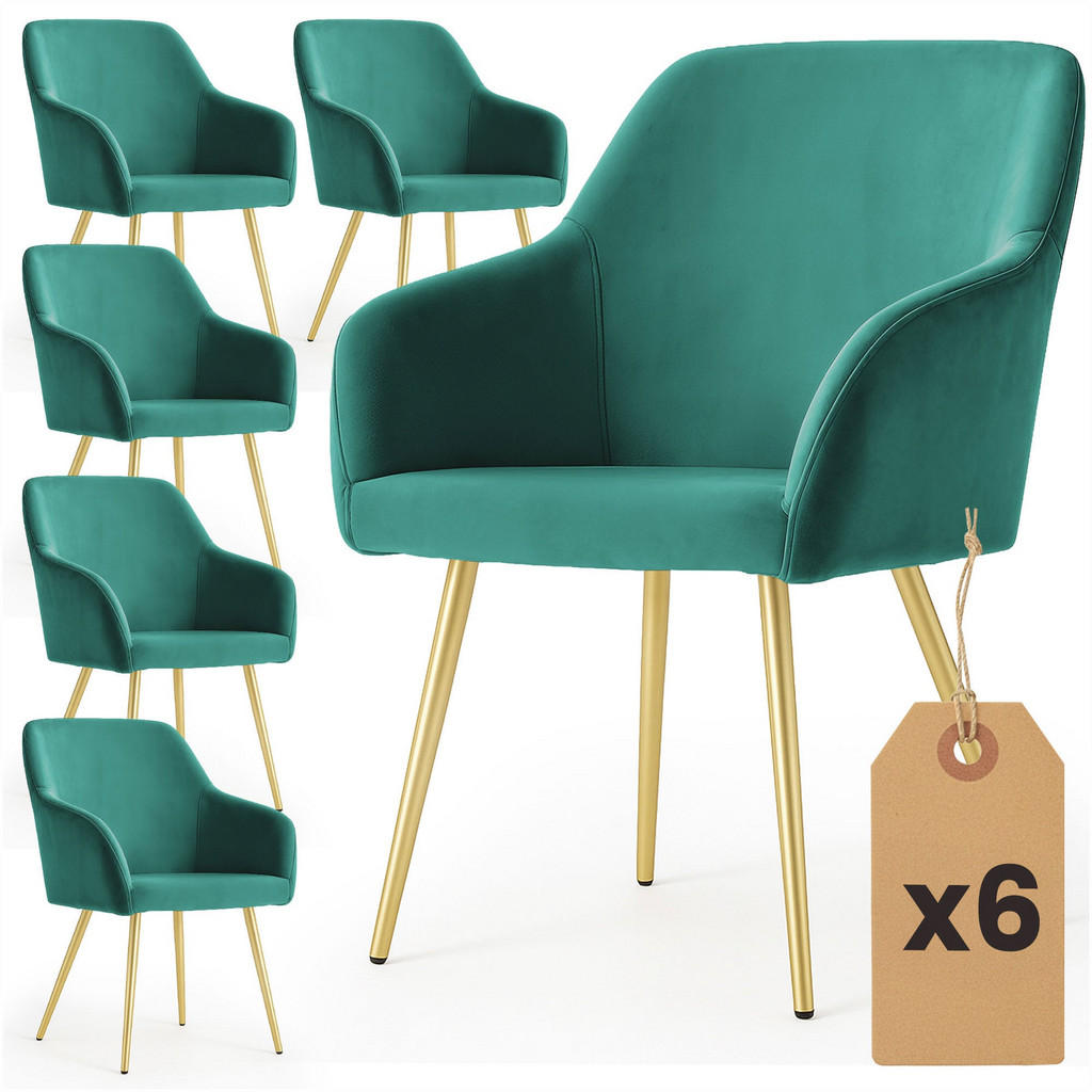 RAUMHIRSCH FURNITURE ČALOUNĚNÁ ŽIDLE, sada 6 ks, kovové nohy, zelená, zlatá 54,5/83/58