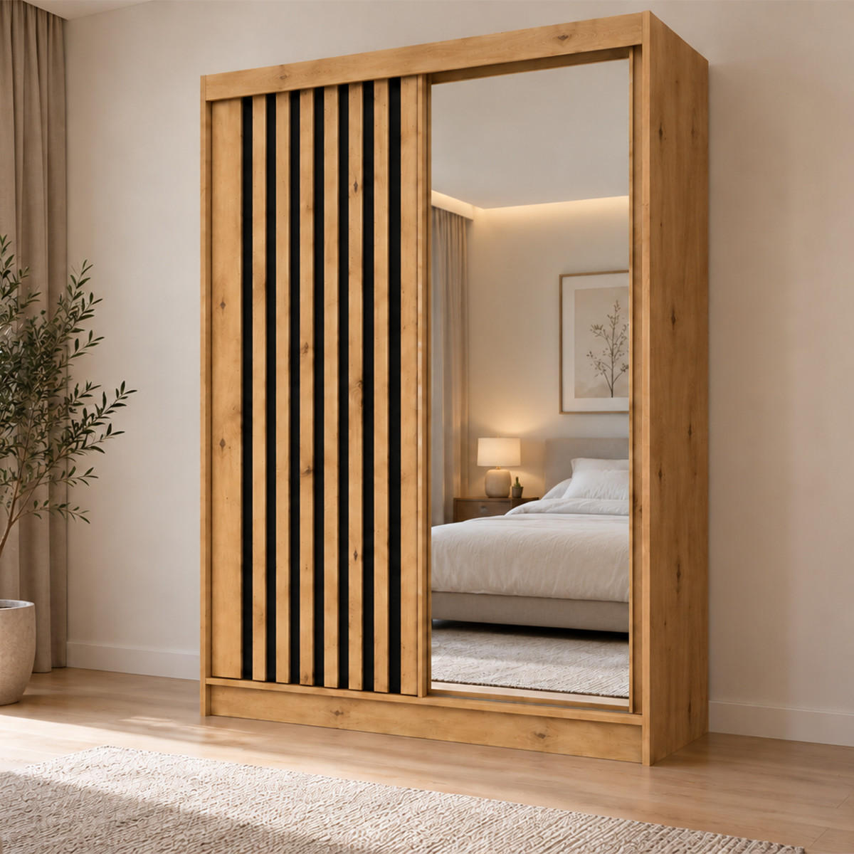 KLEIDERSCHRANK Lumil 120 cm Artisan Spiegel Griffe silber - Eiche Artisan, Holzwerkstoff (120/216/61cm) - KS Home Concept