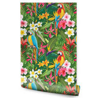 VLIESTAPETE Tropische Papageien – Grün, Bunt – 50x1000 cm - Multicolor/Grün, Papier (50/1000cm) - Muralo
