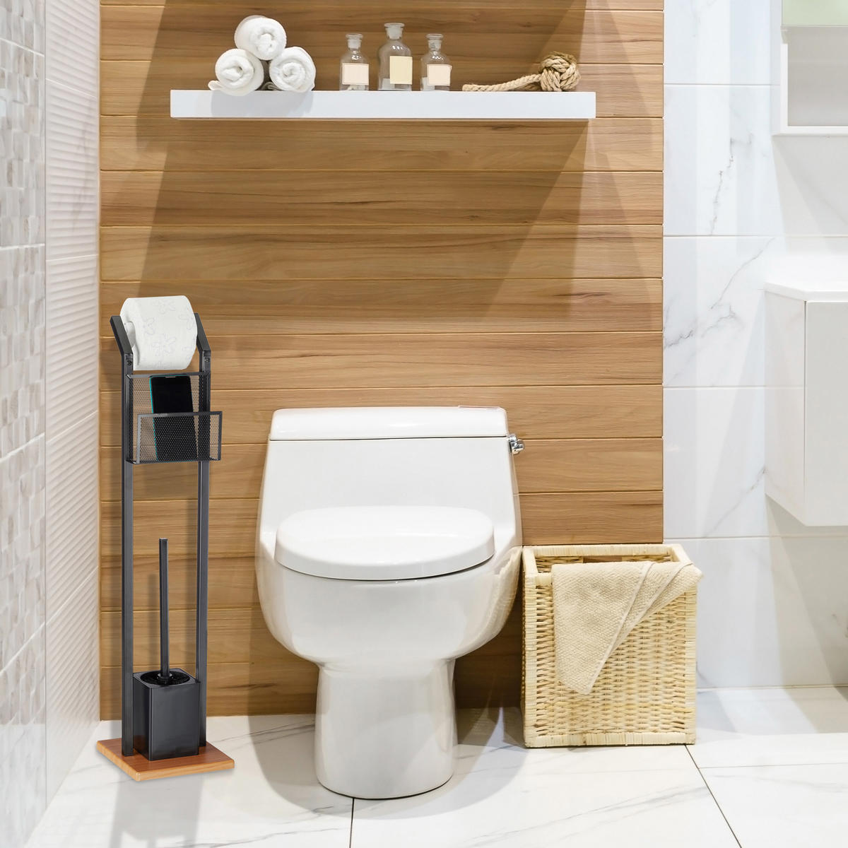 WC-GARNITUR Schwarz Holzoptik - Schwarz, Holzwerkstoff/Kunststoff (18.5/78/18.5cm) - Relaxdays