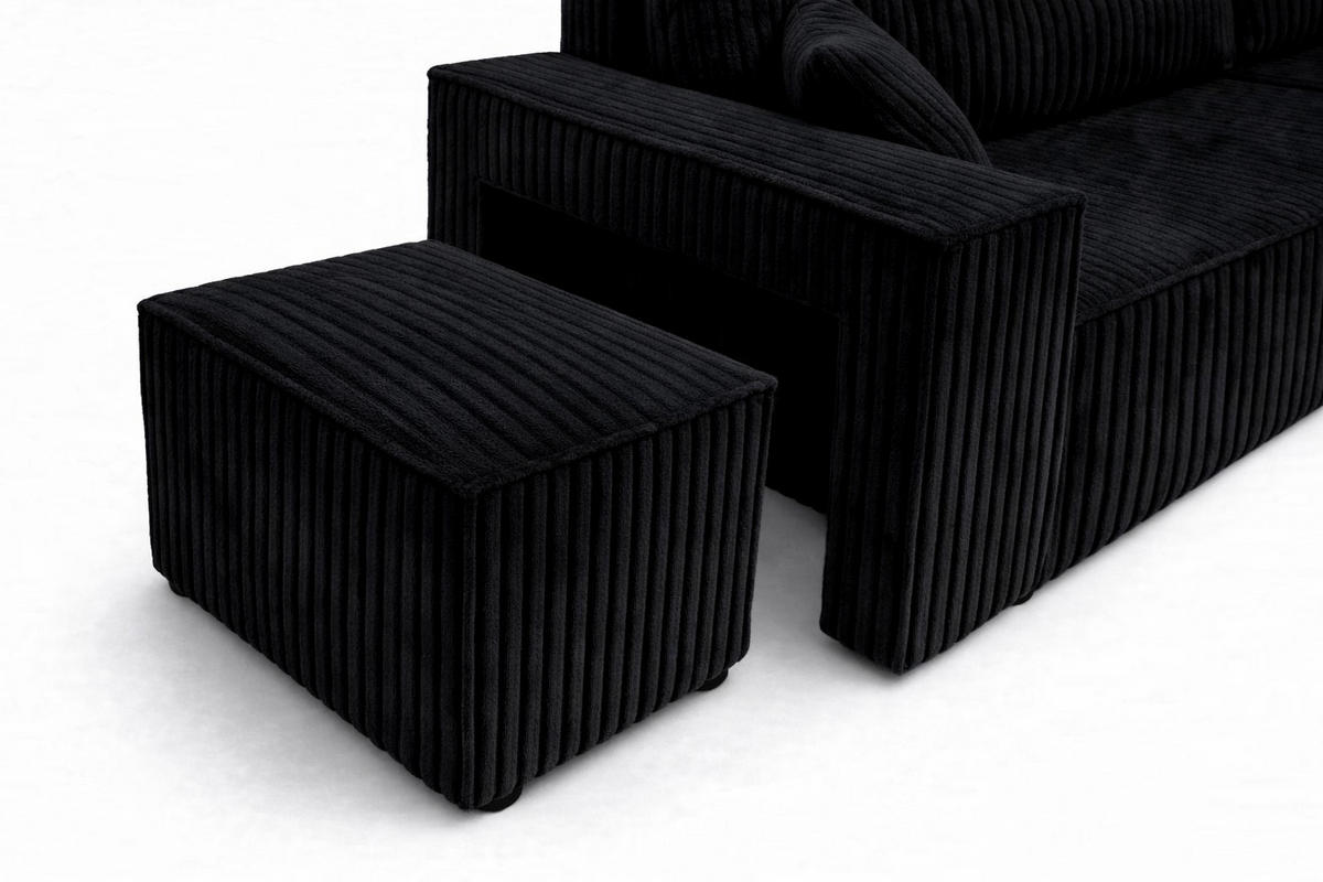 ECKSOFA Mit Schlaffunktion Und Pouf, Cordstoff Tilia, Schwarz, Rechts, Best L Mit Pouf - Schwarz, Holz (244/145cm) - Kaiser Möbel