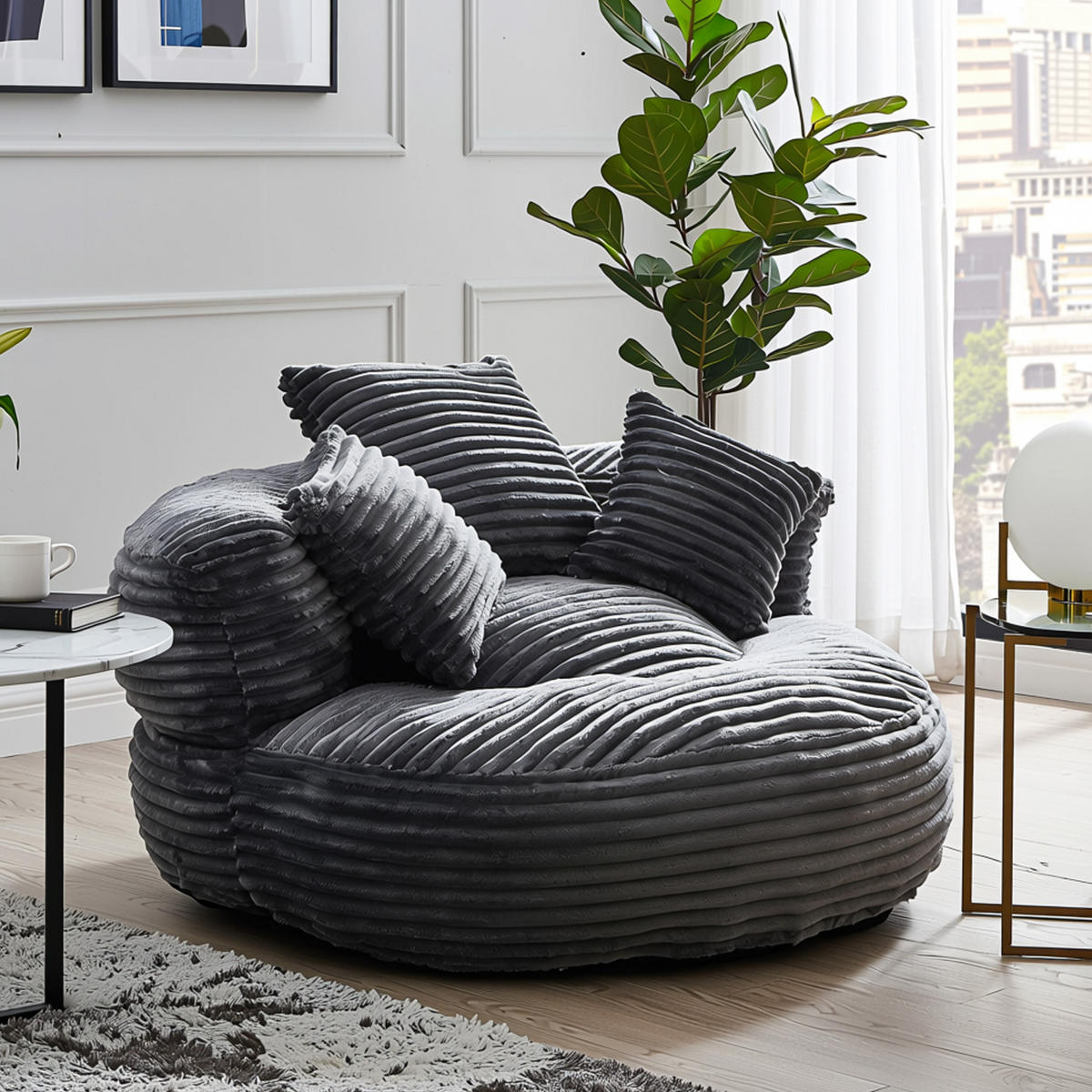 SEDACÍ VAK manšestr tmavě šedý s opěradlem a 3 polštáři - tmavě šedá, textil (108/52/108cm) - Urban Meuble