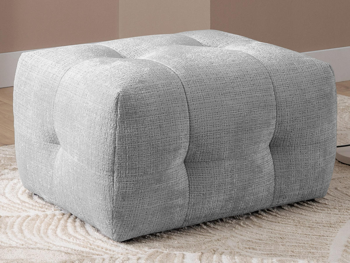 POLSTERHOCKER mit raffinierten Steppungen, zu passendem Sofa, Wellenunterfederung, Chenille-Bezug Hellgrau / 21057 - Hellgrau/Schwarz, Kunststoff/Textil (87/46/68cm) - luma-home