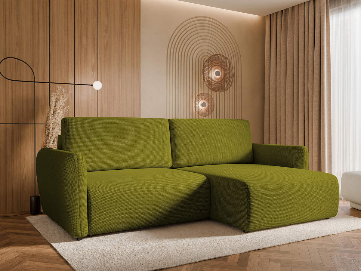 ECKSOFA Goya Slim - Schwarz/Grün, Holz/Kunststoff (234/140cm) - MIRJAN24