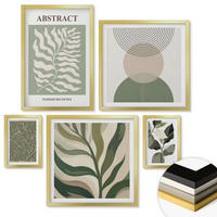 WANDBILDER 5er Set - 50x50 cm & 20x30 cm & 40x60 cm Goldrahmen - Blätter geometrische Formen abstrakt - Goldfarben, Kunststoff (40/60cm) - ArtPrintCave
