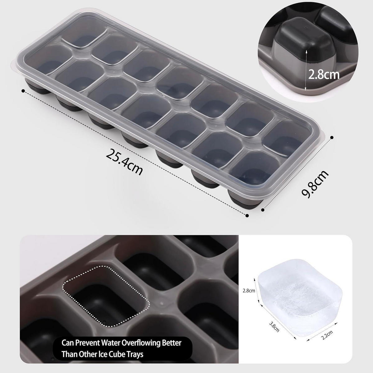 EISWÜRFELFORM 4er Set mit Deckel Schwarz - Schwarz, Kunststoff (3.1/25.4/9.8cm)