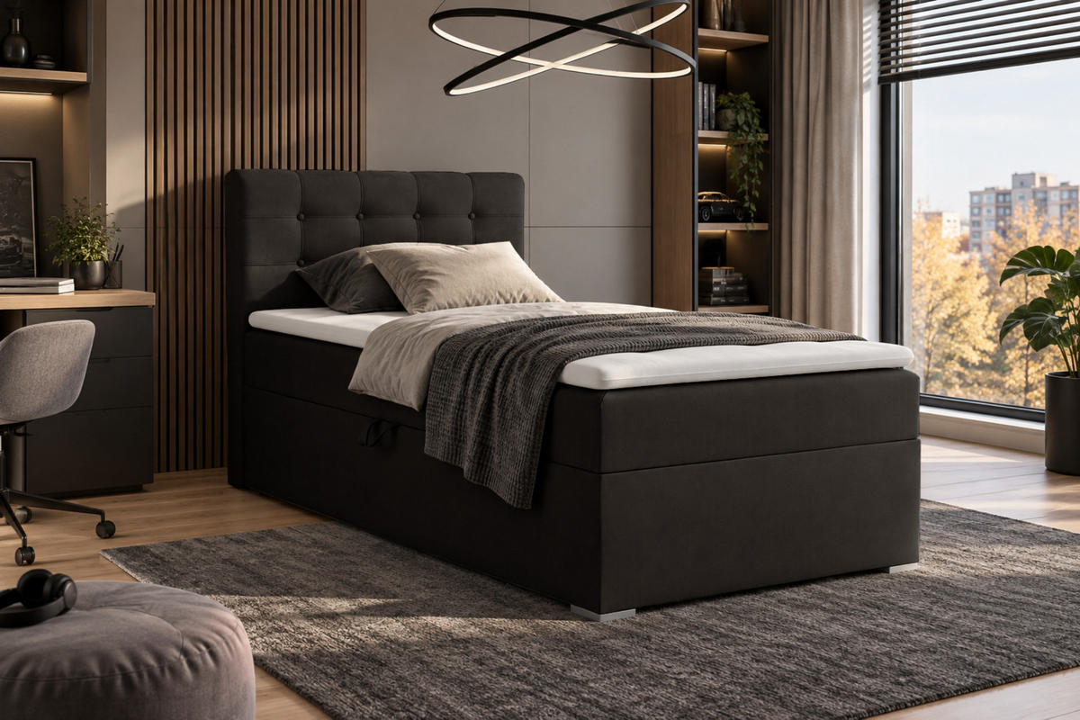 BOXBETT JUNG 3 90/200 Schwarz H4 Öffnung rechts - Schwarz, Holz/Holzwerkstoff (90/200cm) - Deine Möbel 24