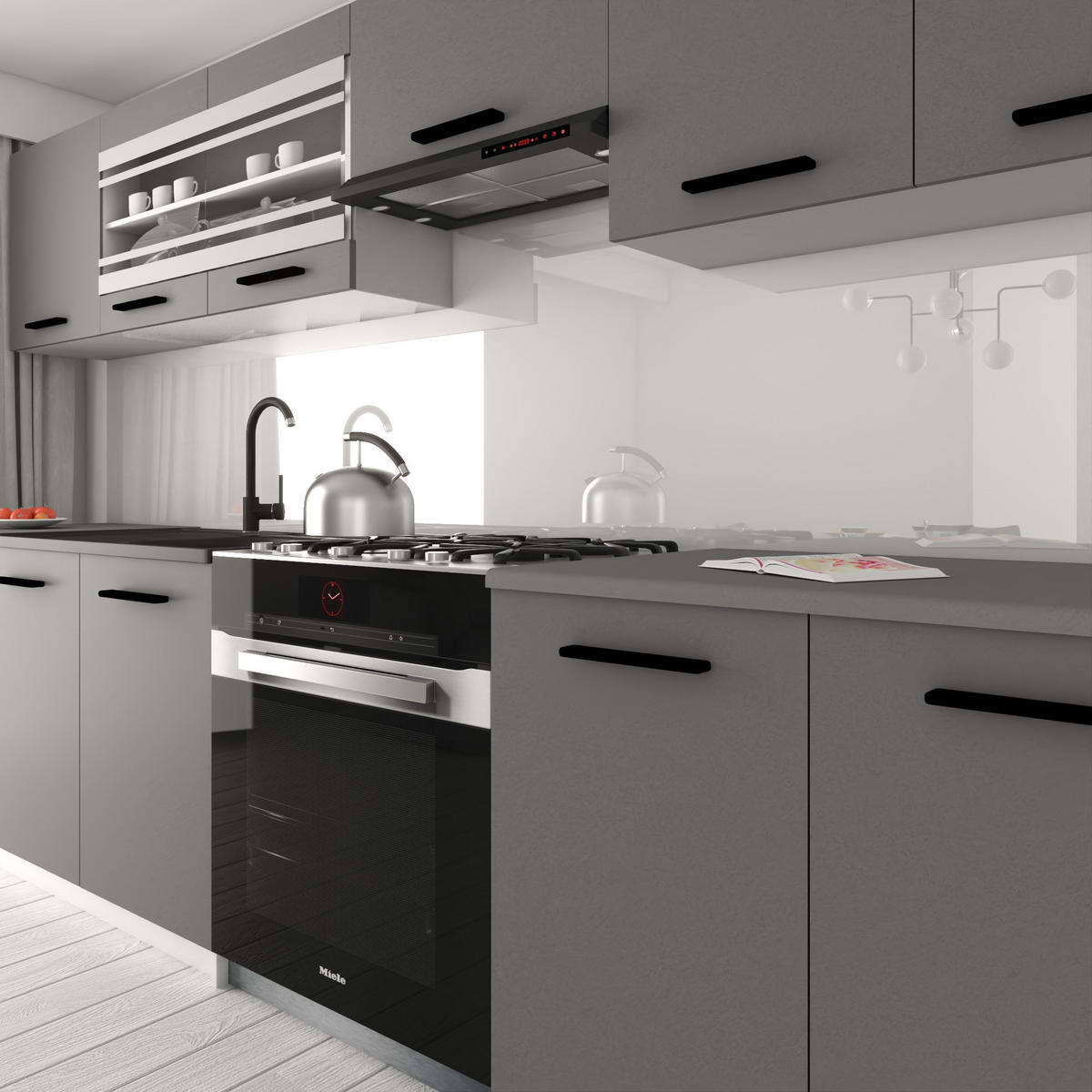 KÜCHENZEILE Italia 4 260 cm, mit Arbeitsplatten, Grau - Grau, Holz (260/143/60cm) - B BELINI GROUP