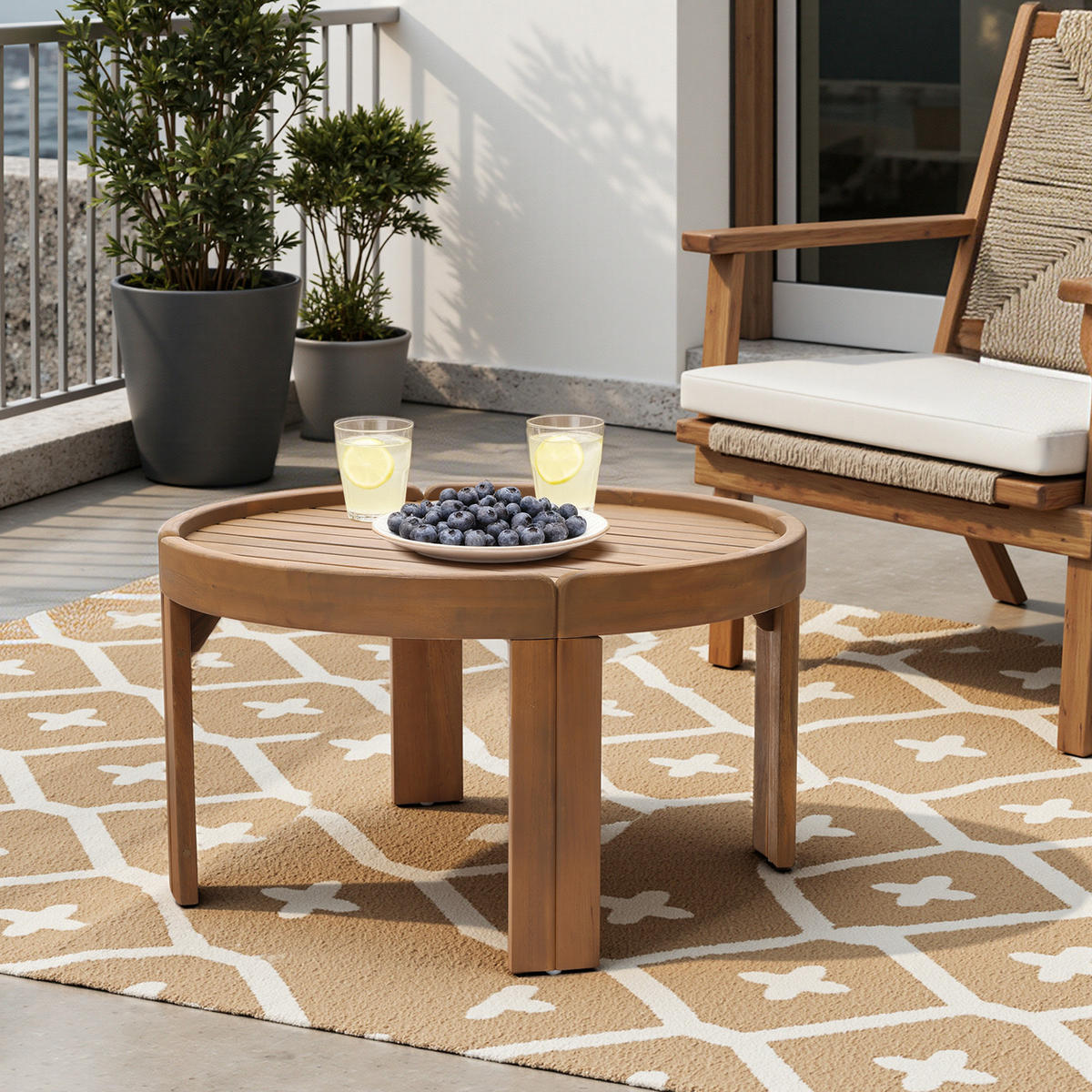OUTDOOR Couchtisch | Ø70 x H40 cm - Braun, Holz (70/70/40cm) - Hometopia