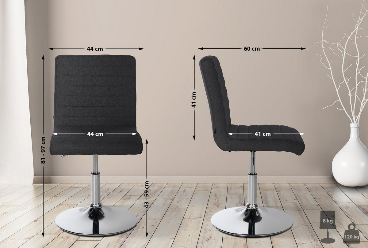 DREHSTUHL 2er Set Stoff schwarz - Chromfarben/Schwarz, Textil/Metall (44/81/60cm) - CLP