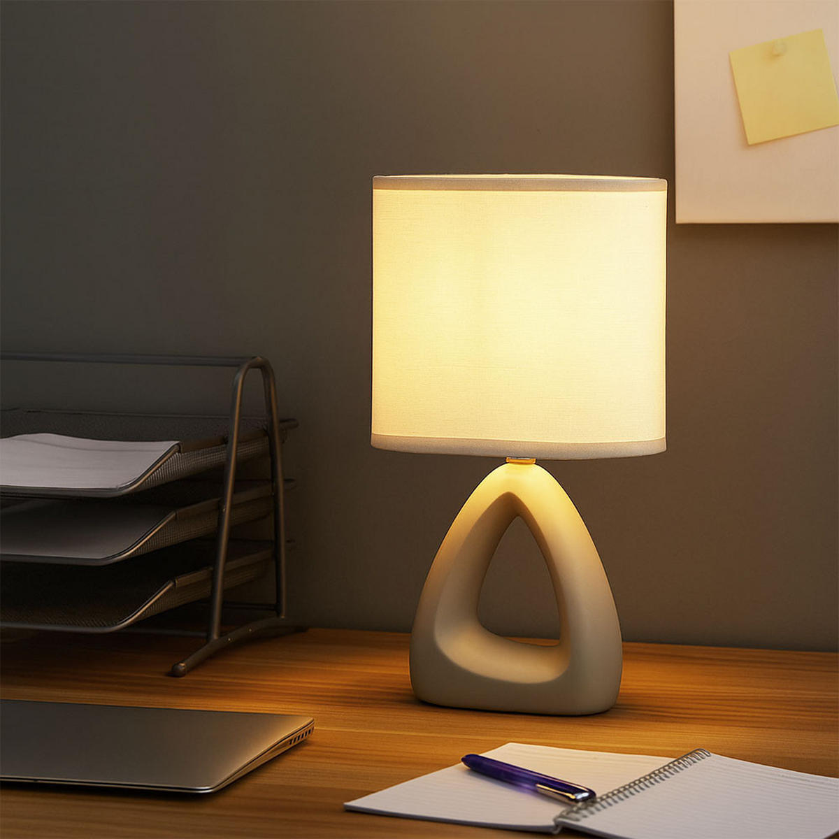 TISCHLEUCHTE Keramik Grau TRIANGLE 2er Set - Grau, Textil (17/10/30cm) - Globo Lighting