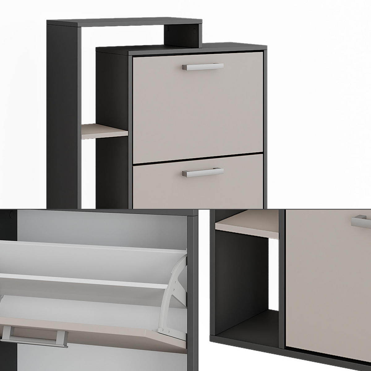 SCHUHKIPPER Orlando Anthrazit/Greige 80 x 128.3 cm mit 3 Fächern - Greige/Anthrazit, Holzwerkstoff (80/128.3/24.2cm) - Vicco