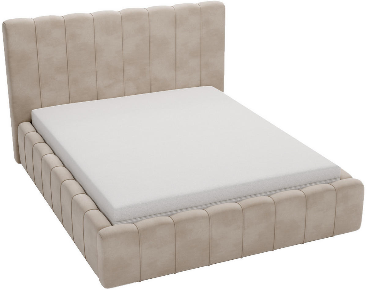 DOPPELBETT mit Bettkasten 200x200 Porto, Lattenrost, Beige - Beige, Holz/Textil (200/200cm) - Emporius