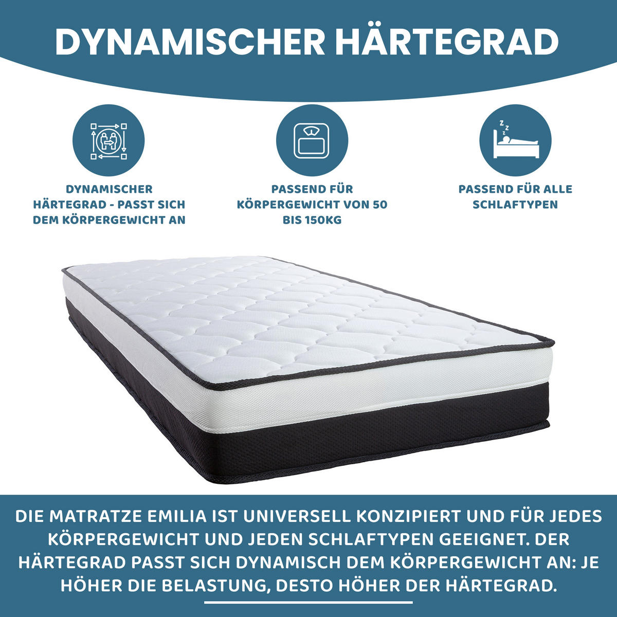 TASCHENFEDERKERNMATRATZE EMILIA HÖHE 23cm 90x200cm - Weiß, Textil/Metall (90/200cm) - Arensberger