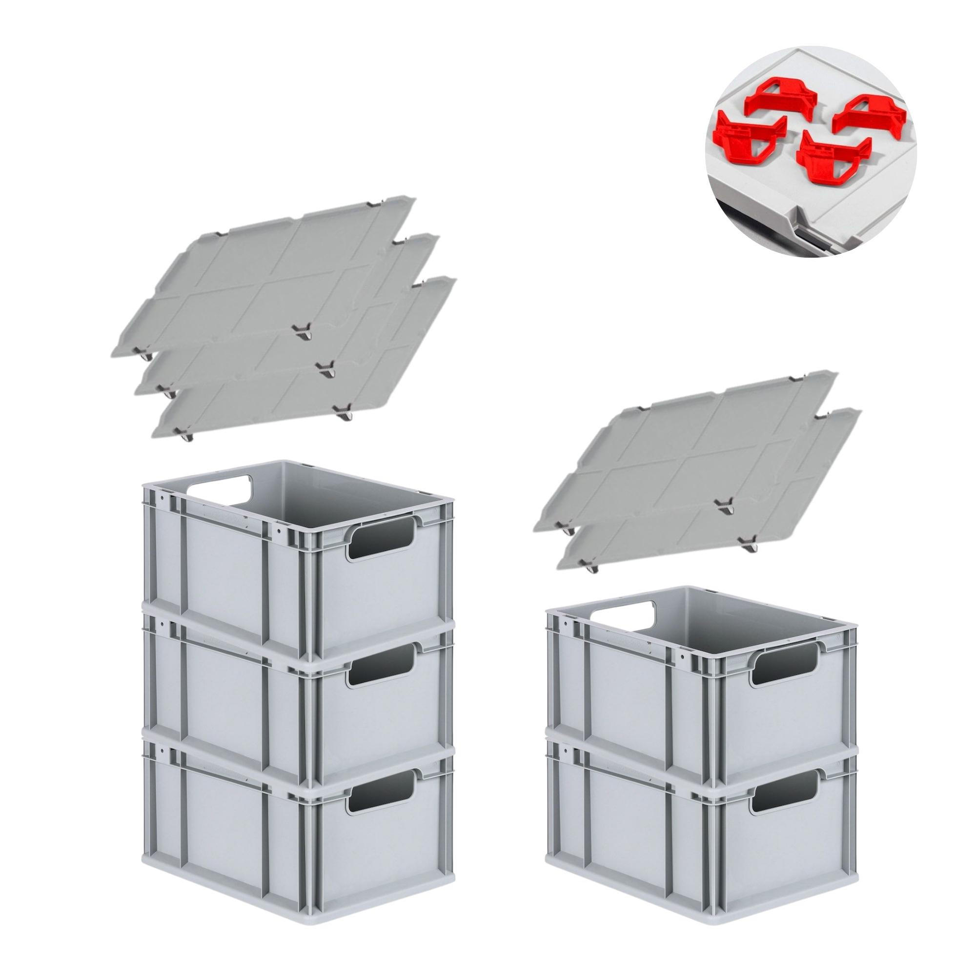 EUROBOX 5x Nextgen Economy Mit Auflagedeckel Grau/Rot Griffe Offen 20 Liter - Rot, Kunststoff (30/22/40cm) - PROREGAL