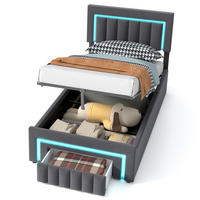 POLSTERBETT 90/200 cm in Grau Samt mit Bettkasten und gepolstertes Kopfteil - Grau, Holzwerkstoff/Textil (90/200cm) - CHICFURN