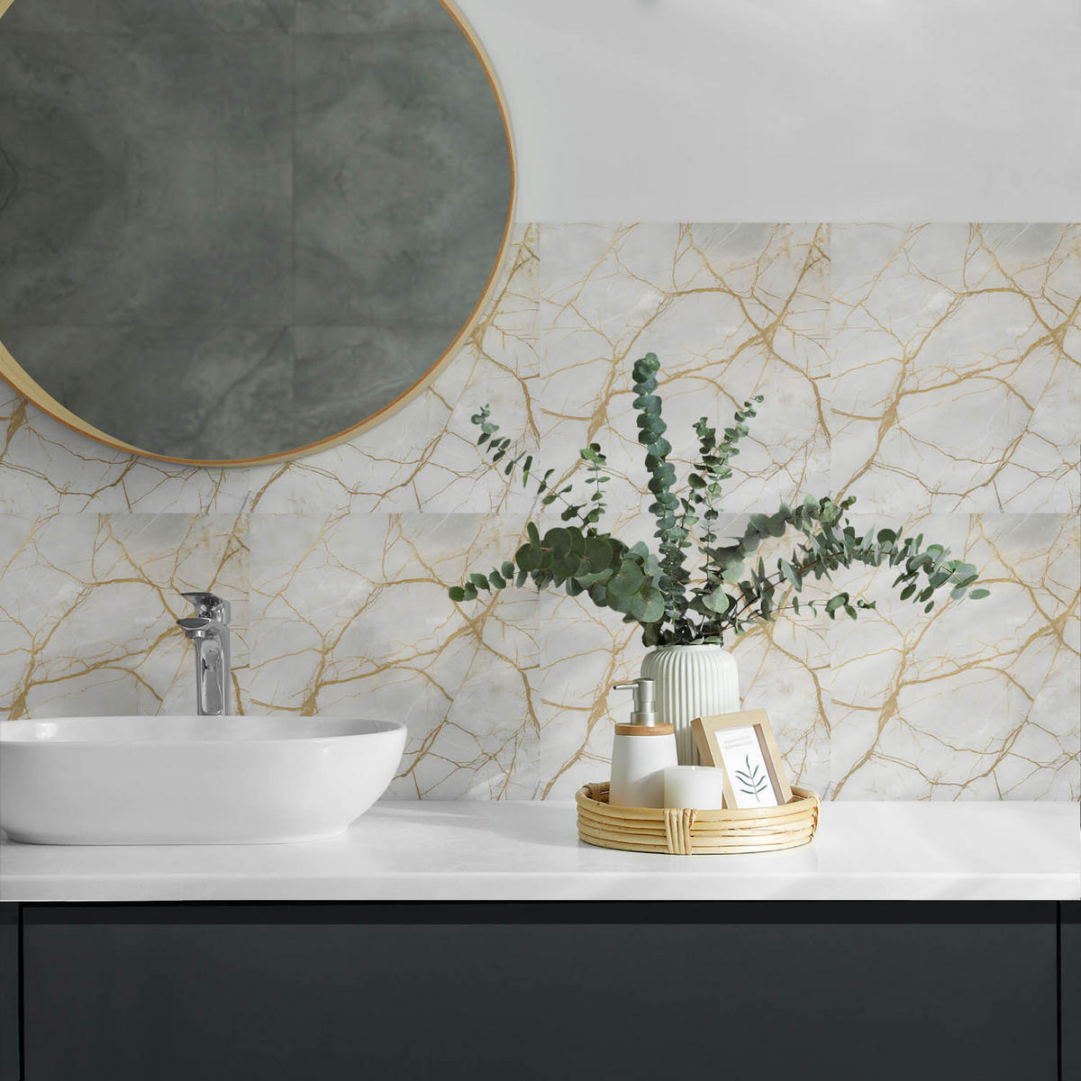 WANDPANEEL 6x 60x30 cm selbstklebend Lunethis - Weiß Hochglanz, Kunststoff (30/1.6/60cm) - Wallfluent