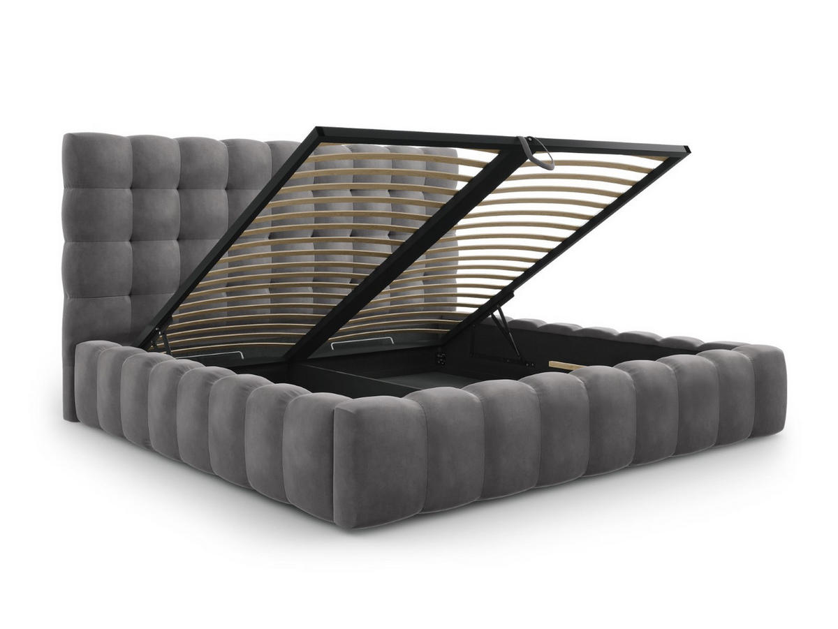 BETT mit Bettkasten und Kopfteil Mamaia aus Samt grau 200x200cm - Grau, Textil (200/200cm) - Micadoni