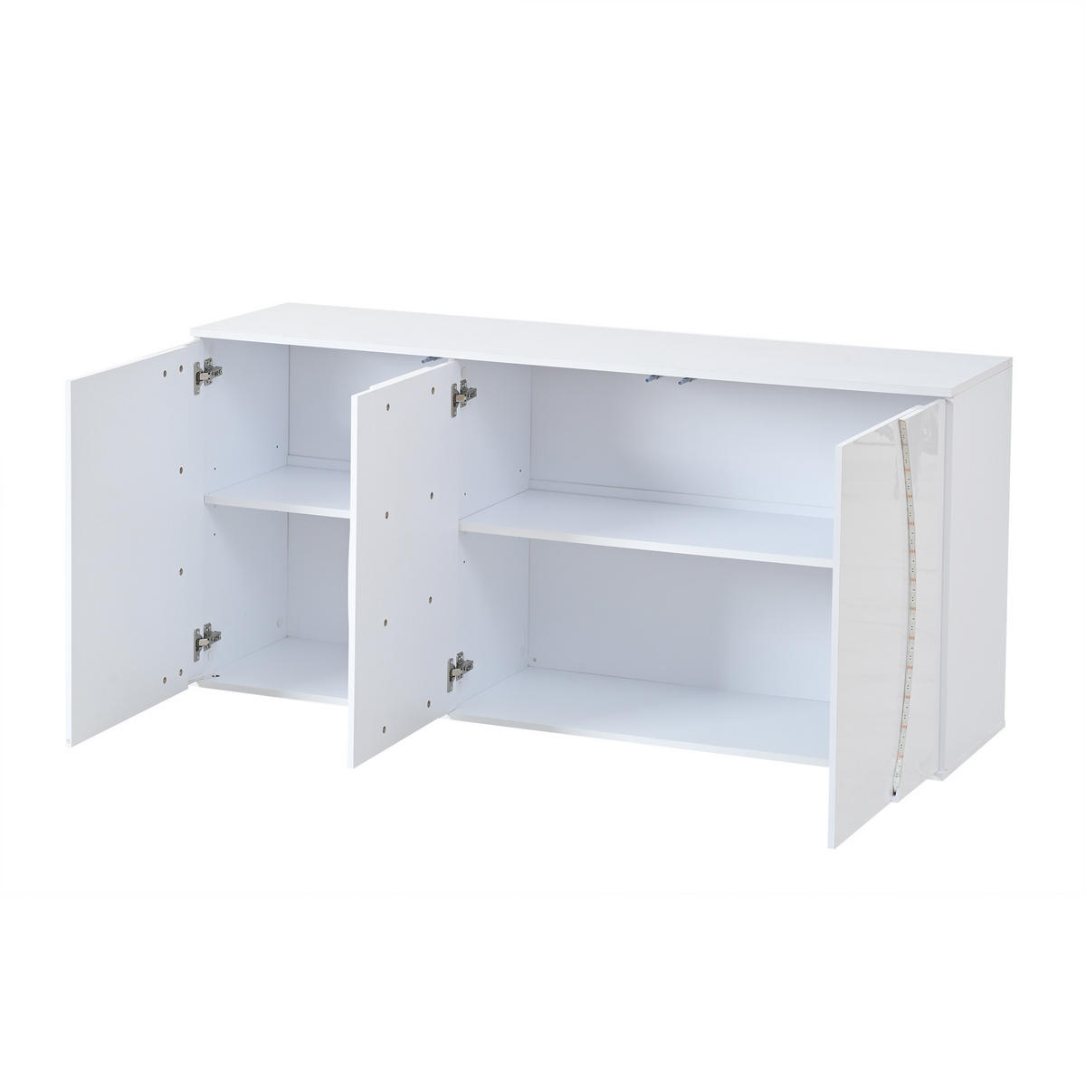 SIDEBOARD DE-37828 mit LED-Beleuchtung und 3 Türen Weiß - Weiß, Holzwerkstoff (150/70/40cm) - ComfortXL