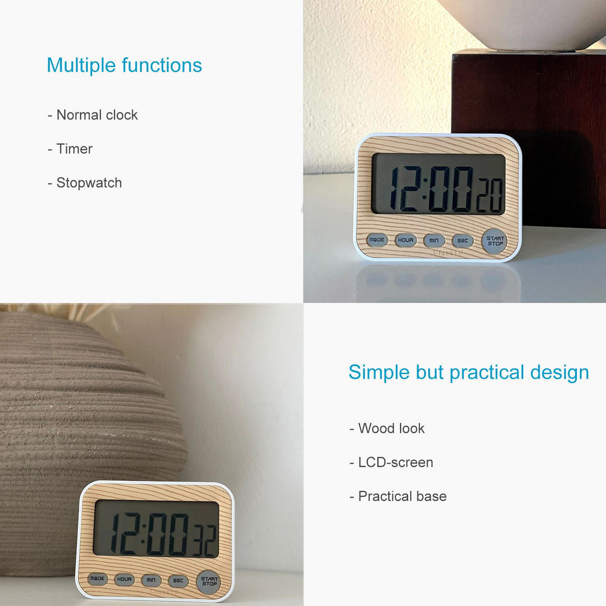 KÜCHENUHR Timer mit LCD Display - Braun, Kunststoff (3/7/9cm) - Intirilife
