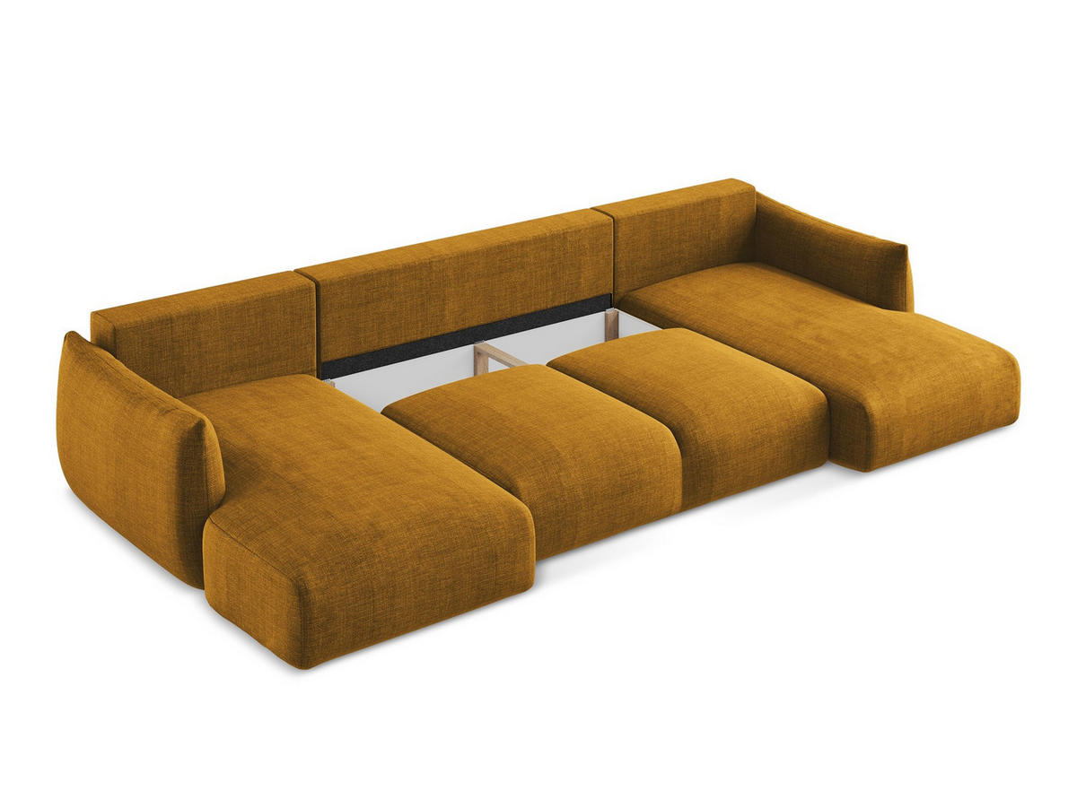 3-SITZER SOFA mit Schlaffunktion Strukturstoff Orange - Terracotta/Schwarz, Holzwerkstoff/Kunststoff (230/90/105cm) - LaMiaSofa