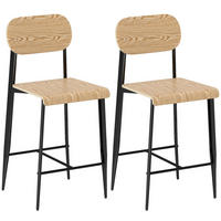 BARHOCKER 2er Set, Barstuhl mit Metallgestell, Küchenstuhl mit Sitzhöhe 66 cm - Naturfarben, Metall (43/103/55cm) - HOMCOM