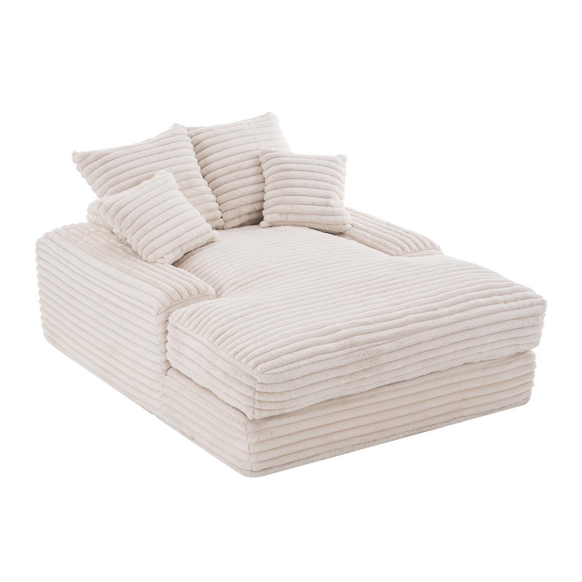 CHAISELONGUE Cordstoff mit Memory-Schaum und 4 Kissen 137/175/63 cm Beige - Beige, Textil (137/63/175cm) - Redom