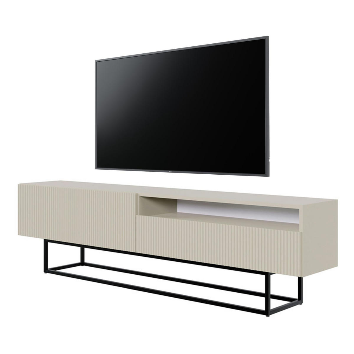 TV-SCHRANK Veldio Graubeige mit offenem Fach und schwarzen Beinen 175 cm - Taupe/Greige, Holzwerkstoff/Metall (175/46.5/31.6cm) - Selsey