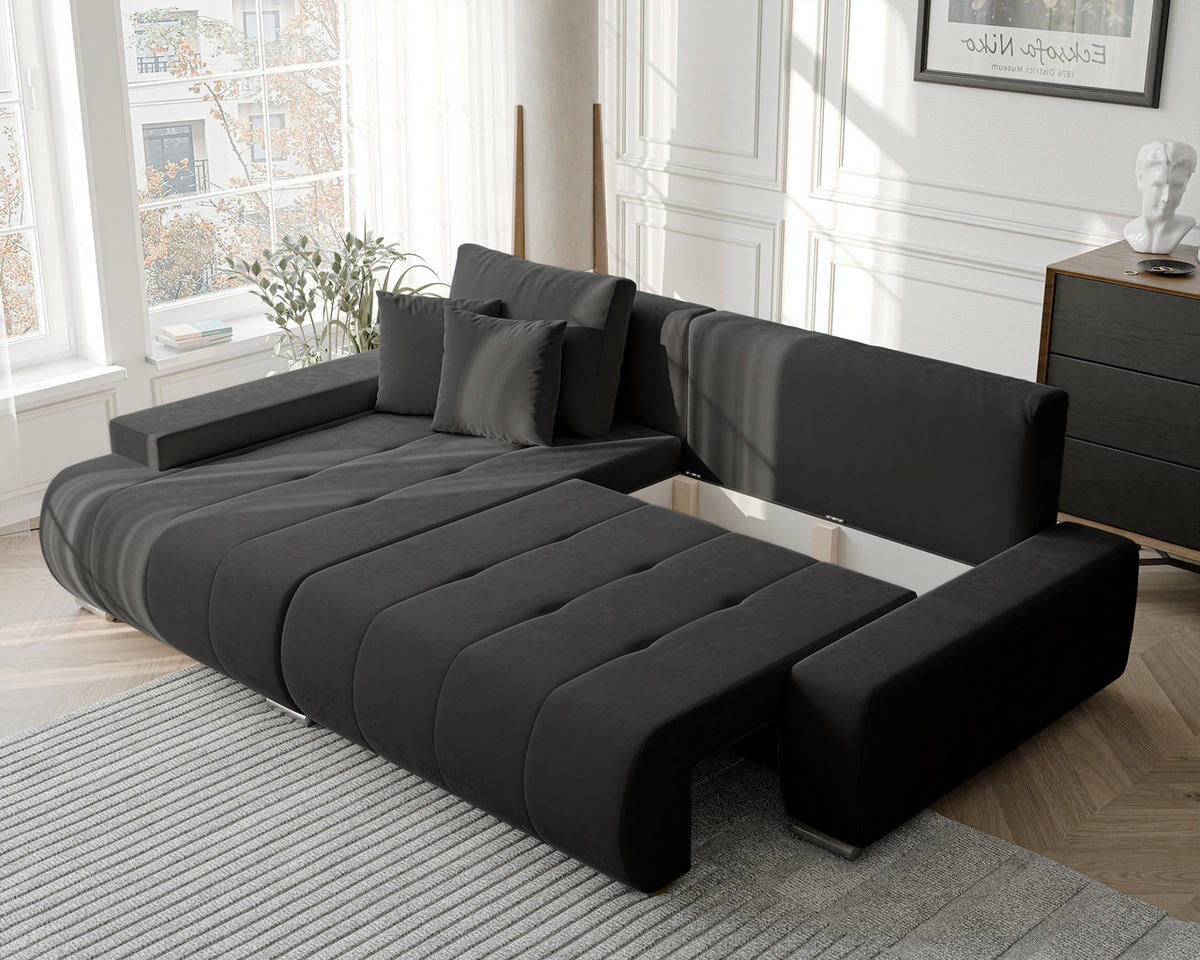 ECKSOFA NIKO Links, mit Schlaffunktion und Bettkasten, Anthrazit - Anthrazit, Textil (227/153cm) - Idohome