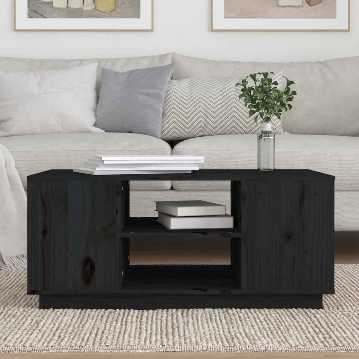COUCHTISCH Schwarz 90x49x40,5 cm Massivholz Kiefer - Schwarz, Holz (90/49/40.5cm) - furnicato