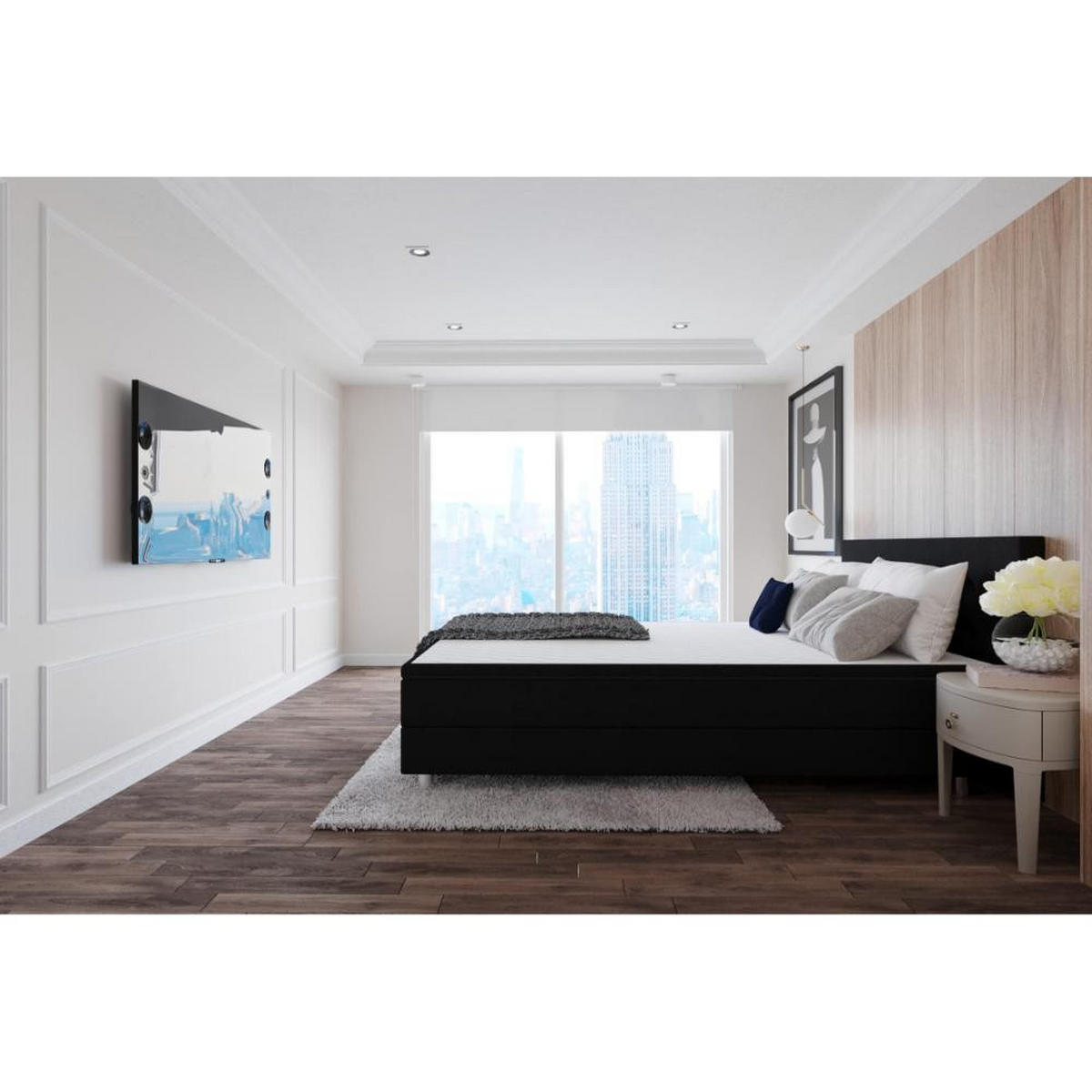 BOXBETT, Polsterbett Sawana mit Bonellfederkern-Matratze und Topper Schlafzimmer - Schwarz, Holz/Holzwerkstoff (160/200cm) - Best For Home
