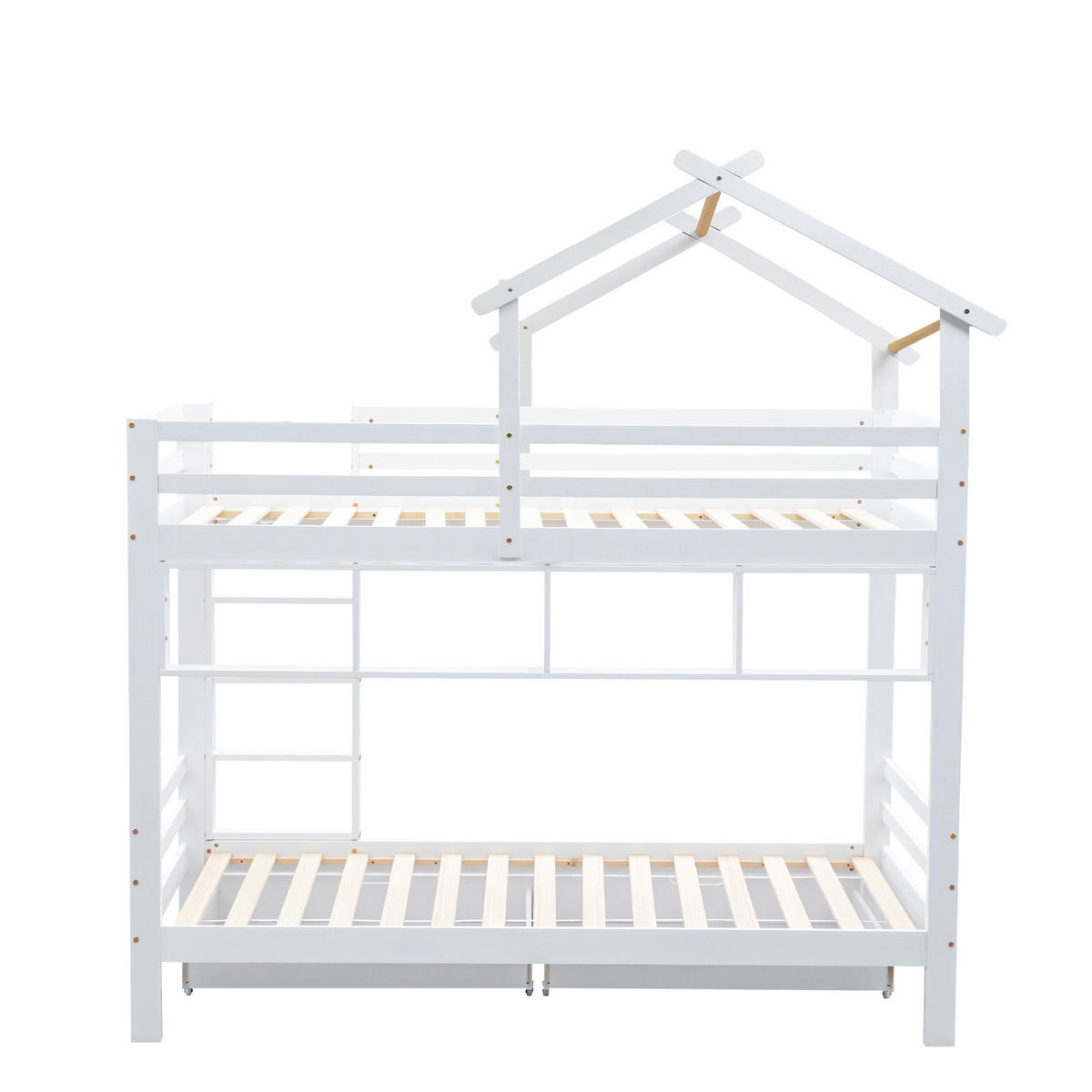 ETAGENBETT 90/200 cm Weiß mit Schubladen und Regalen aus Kiefernholz - Weiß, Holzwerkstoff (90/200cm) - OKWISH