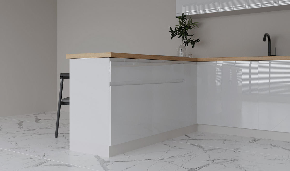 ECKKÜCHE 390 × 260 cm - Aspen K107-M860 - in Weiß /Hochglanz - Weiß, Holz (390/260/210cm)