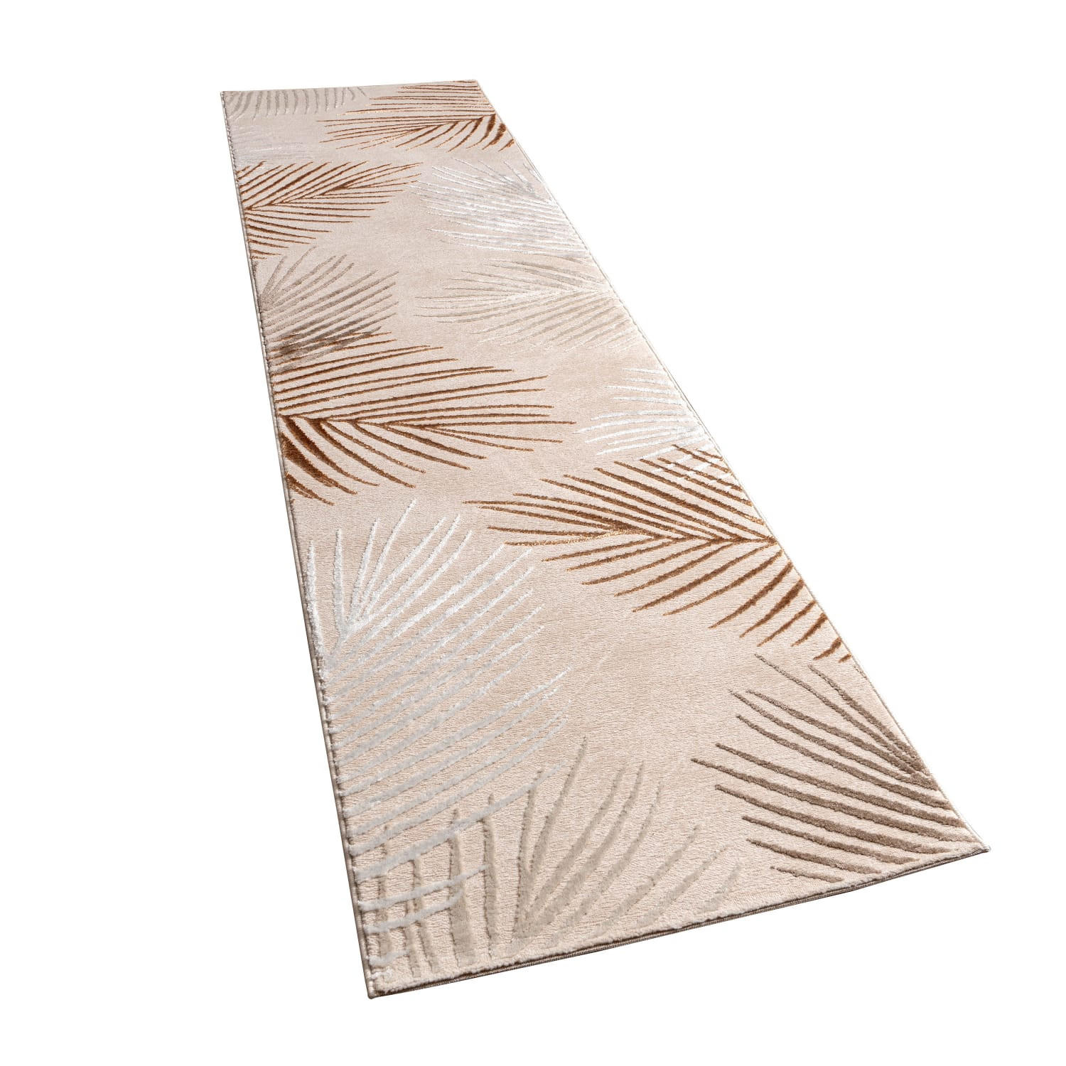 KURZFLORTEPPICH, mit Blätter-Motiv, Beige, 80 x 300 cm - Beige, Textil (300/80cm) - KADIMA DESIGN