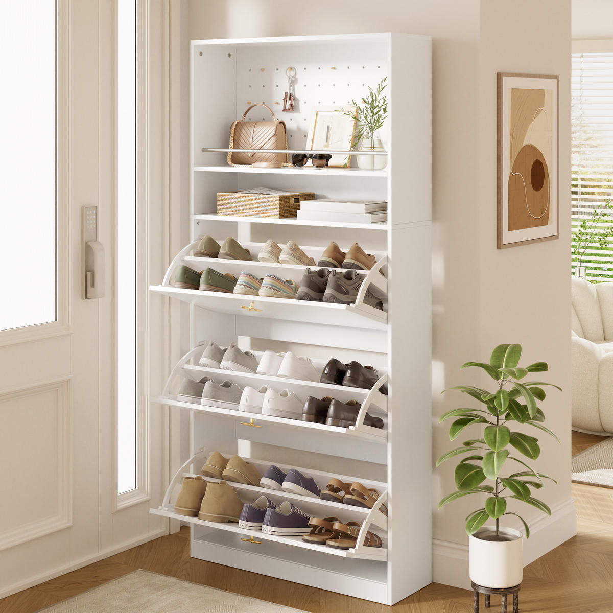 SCHUHSCHRANK 80x24x178.5cm Weiß mit 3 Klappen - Weiß, Holzwerkstoff (80/178.5/24cm) - FLIEKS
