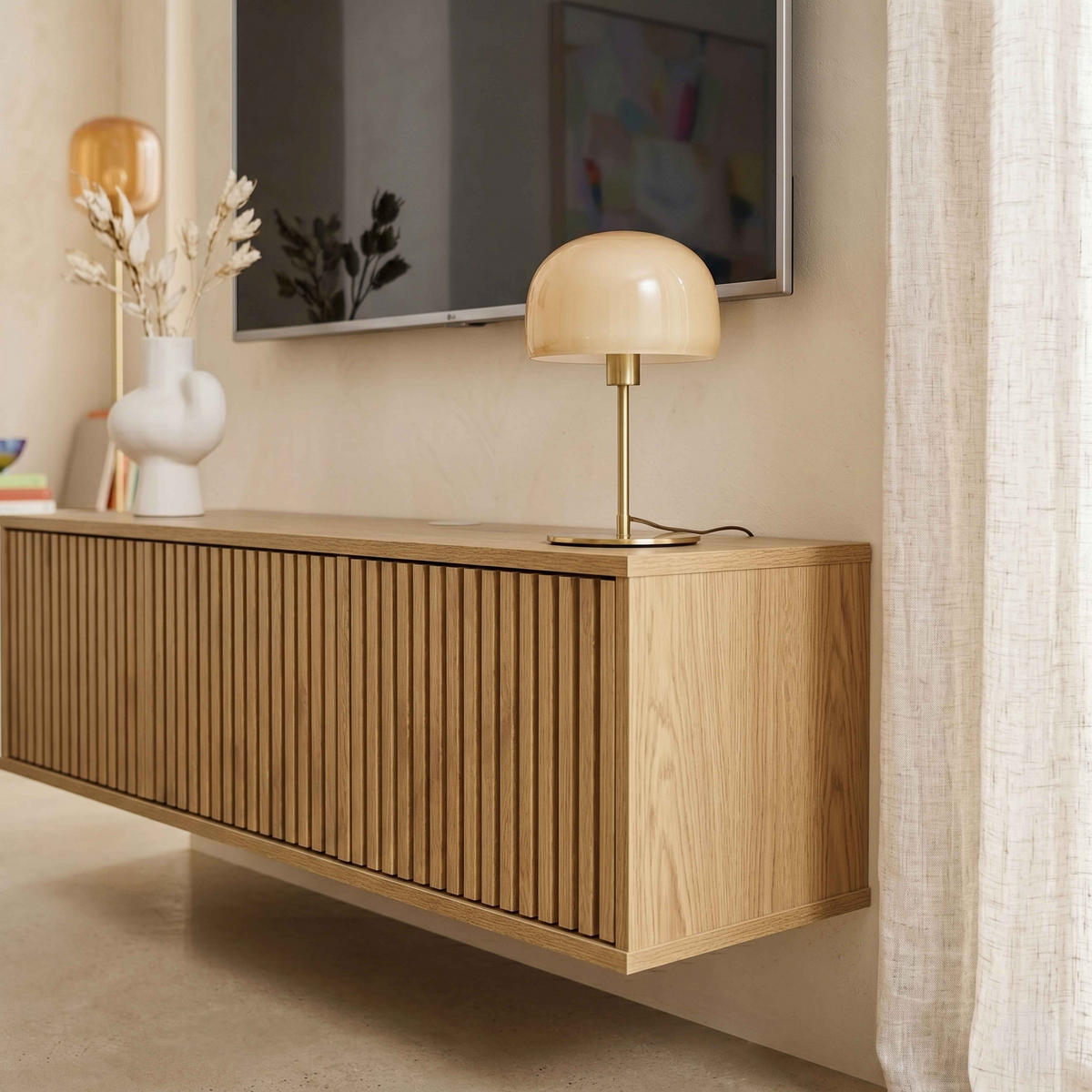 TV-SCHRANK, helles Holz - Beige, Holz (120/30/30cm) - Oviala