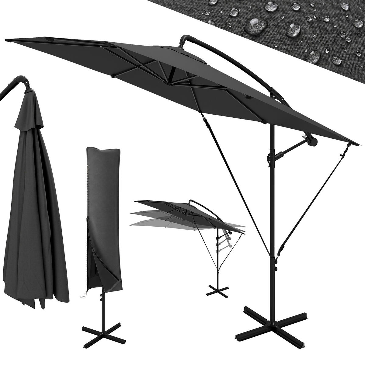AMPELSCHIRM Dunkelgrau 247/247/256 cm - Dunkelgrau, Metall (247/247cm) - PANGIVO