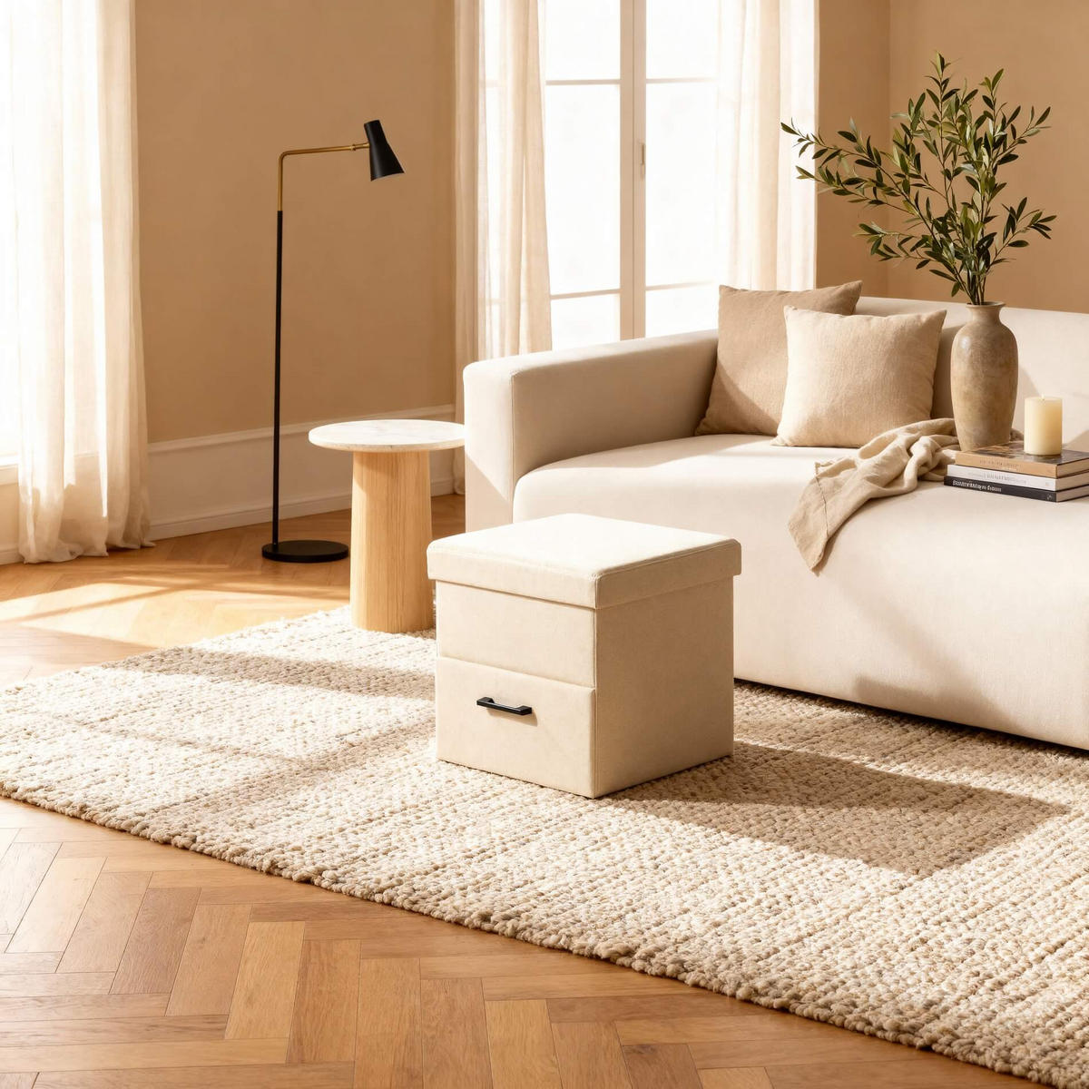POUF Strelitzia 40/40/40 cm - Beige, Holz (40/40/40cm) - Mobili Rebecca