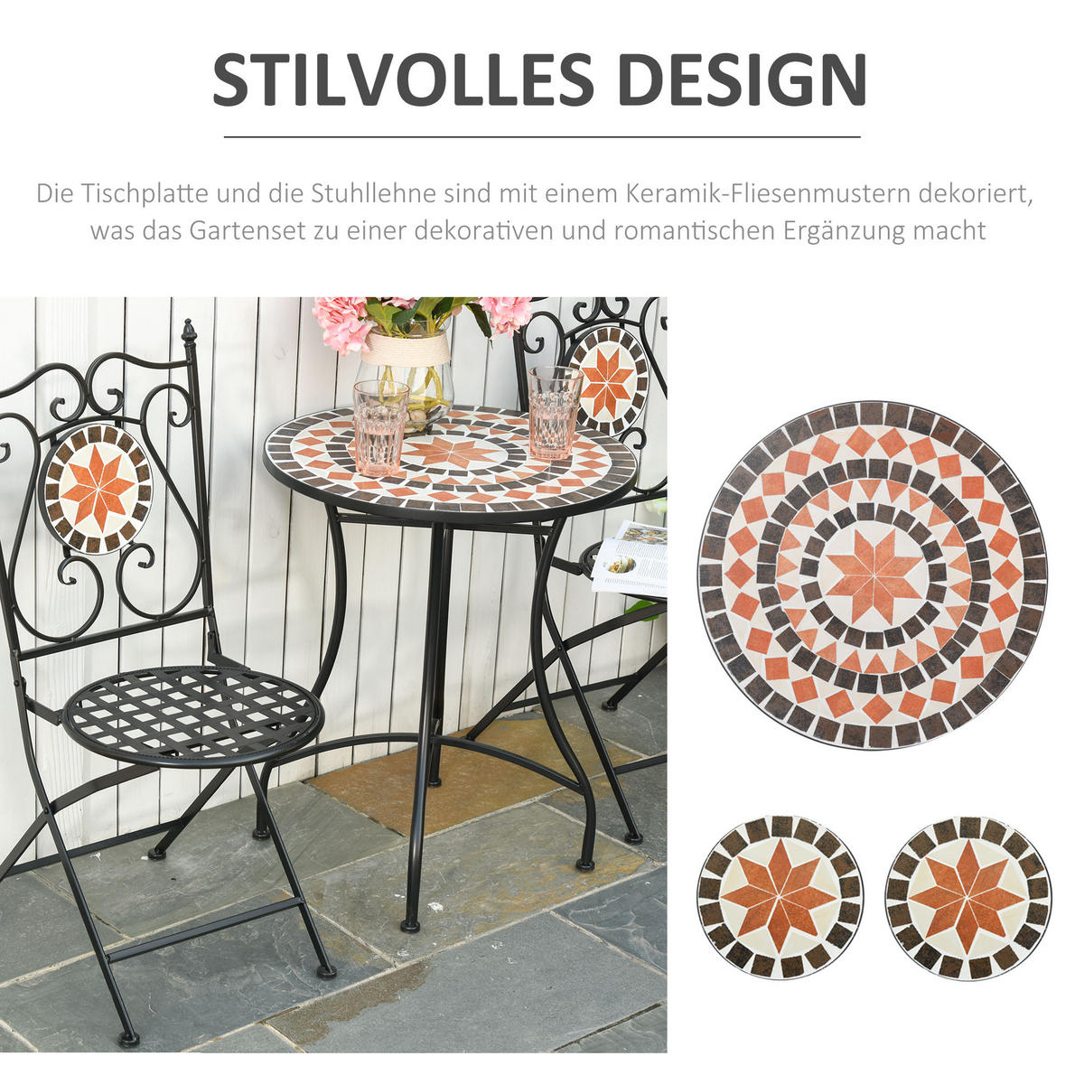 SITZGRUPPE, Metall, Keramik Fließen, Mehrfarbing - Multicolor, Metall - Outsunny