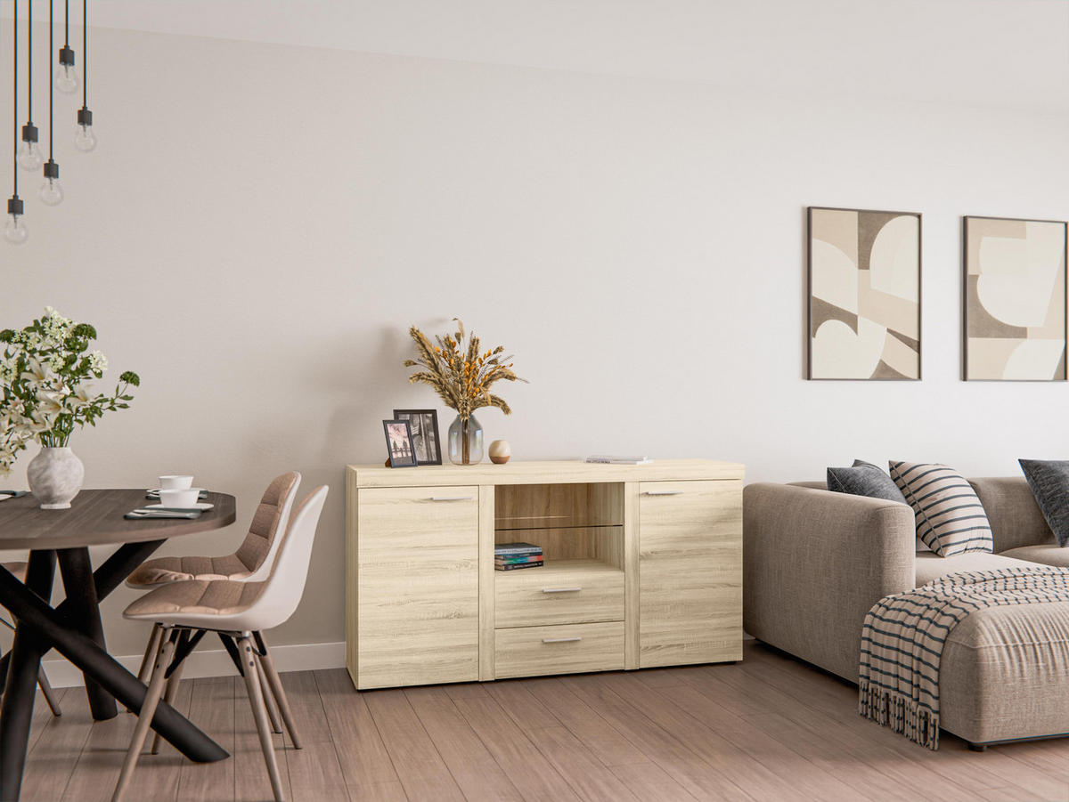 SIDEBOARD Spacoro 2F2S Eiche Sonoma 156,4/82/40,3 cm – Schubladenschrank Kommode Modern - Sonoma Eiche, Holzwerkstoff/Kunststoff (156/82/40cm) - AX Living