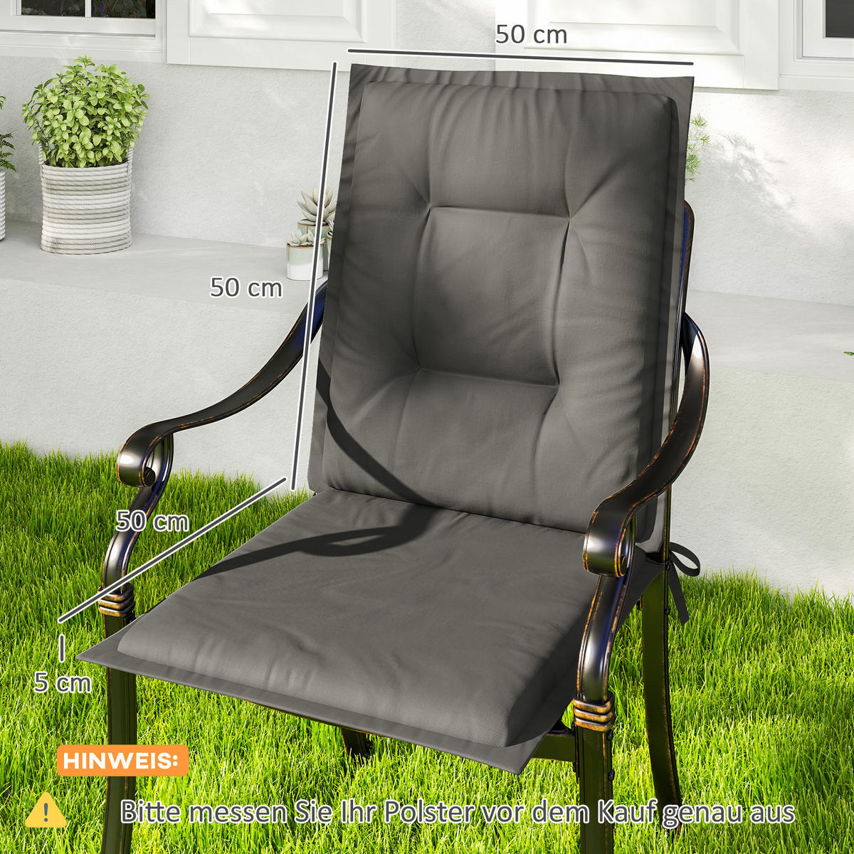 SITZKISSEN 4er Set 108 x 50 x 5 cm - Hellgrau, Kunststoff (50/5/108cm) - Outsunny