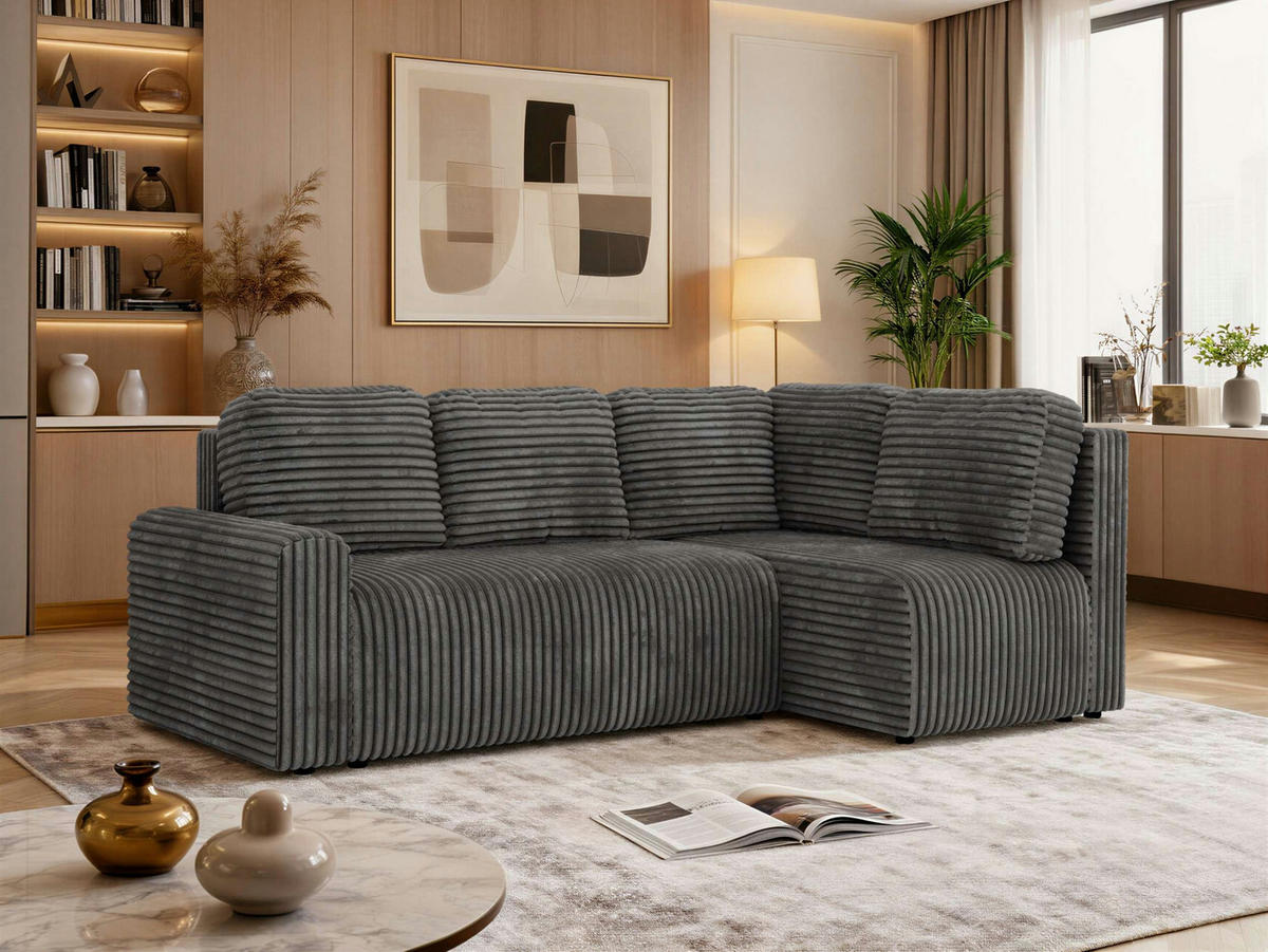 ROHOVÁ SEDAČKA NESSARO COR L - Šedá Manšestr - Pravá - šedá/černá, textil/plast (240/151cm) - MKS