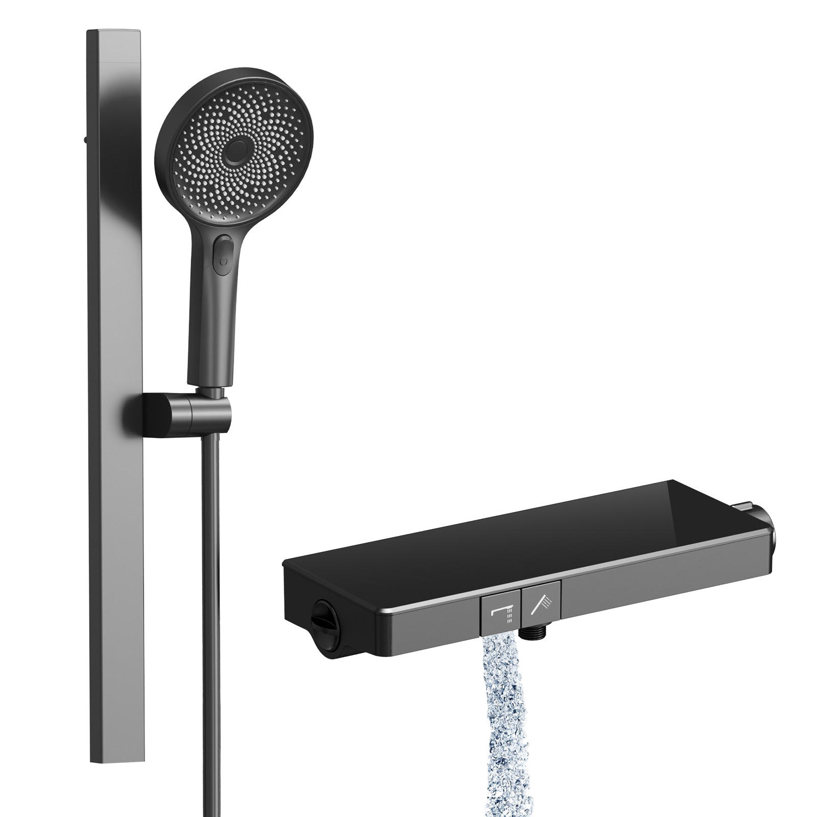ÜBERKOPFBRAUSESET mit Thermostat Drei Wasserauslassmethoden Anthrazit - Anthrazit, Metall (10.5/66.5/39.5cm) - EMKE