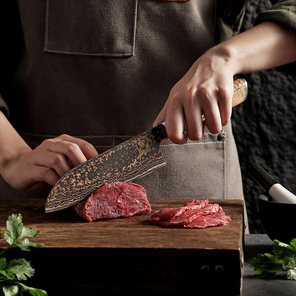 SANTOKU-MESSER 16,5 cm - Ahornfarben, Holz/Metall (30cm) - Zayiko