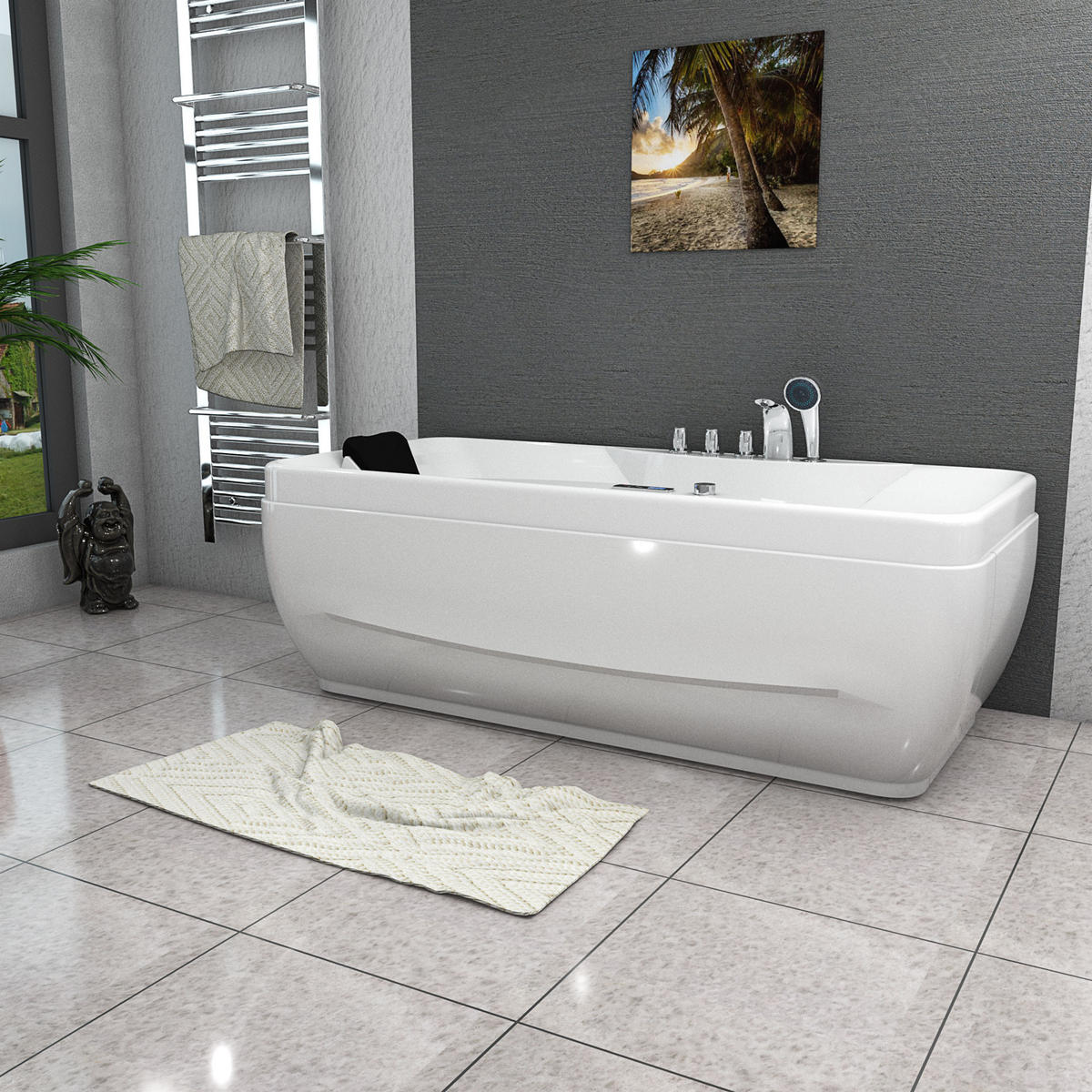 WHIRLPOOL Pool Badewanne Wanne W49-TH-PL 170x80cm - Weiß, Glas/Kunststoff (80/56/170cm) - AcquaVapore by Sandra Jentho