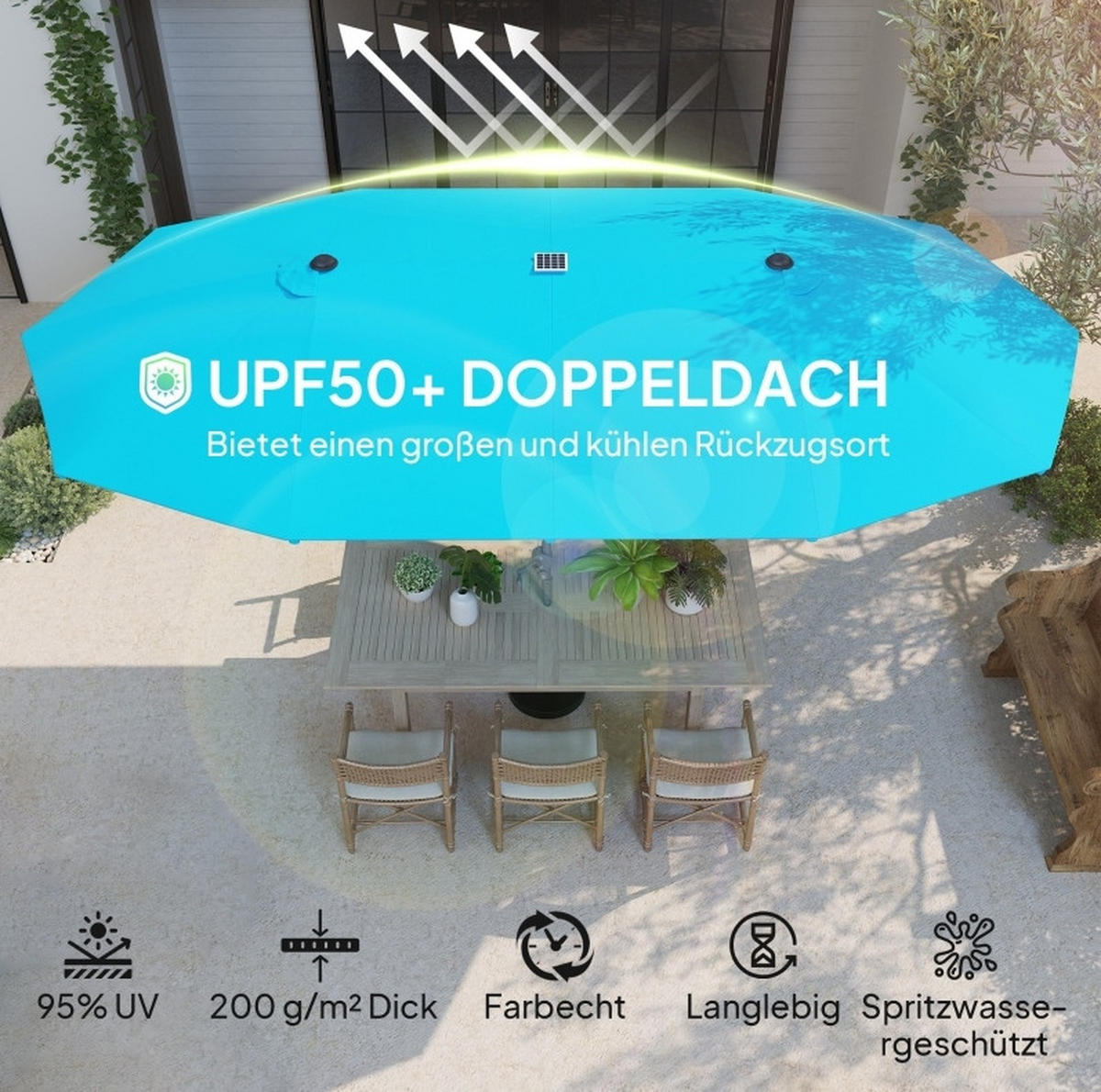 SONNENSCHIRM rund 300 cm in Marineblau mit Kurbel und Neigefunktion - Blau, Metall (294/294cm) - BEAOK