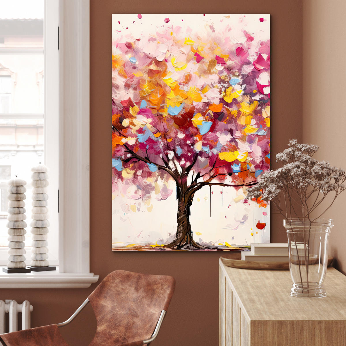 METALLBILD Aquarell - Baum - Kunst - Abstrakt 60x90 cm - Multicolor, Metall (60/90cm) - MuchoWow