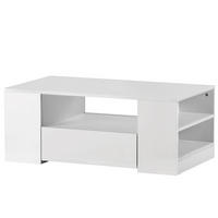 KLUBSKA miza 95/53/37 cm bela, visok sijaj z LED, 2 predala - bela, leseni material (95/53/37cm) - BEAOK