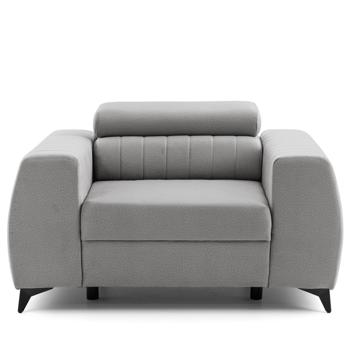 SESSEL PIERO mit verstellbare Kopfstütze Velours Hellgrau - Hellgrau/Schwarz, Holz/Textil (130/90/100cm) - Muffo